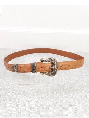 Pat Areias Genuine Ostrich Sz 42 Belt Light Brown Tan 925 Sterling Handmade Rare
